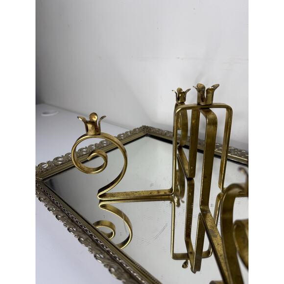 Vintage Gold Metal 5 holder Candelabra , Hollywood Regency , Gold Candle - Picture 6 of 10